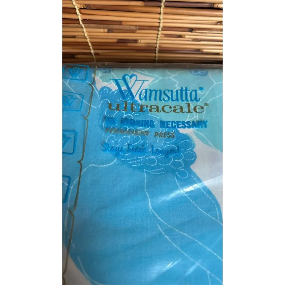 Wamsutta Double Flat Sheet NIP Vintage Floral Linen Blue Turquoise